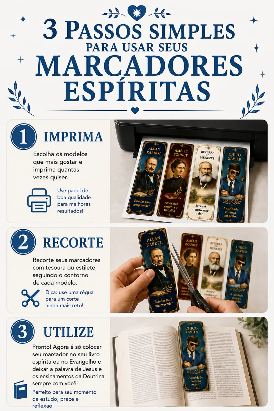 3 passos simples para usar seus marcadores espíritas: imprima, recorte e utilize